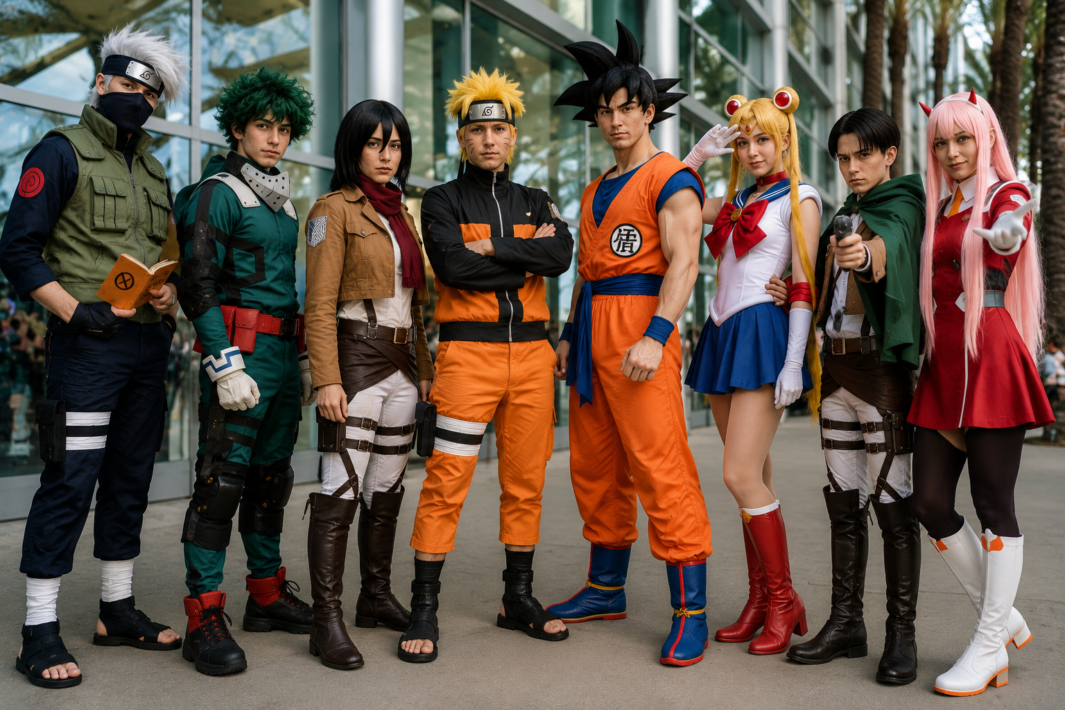 Group in cosplay costumes