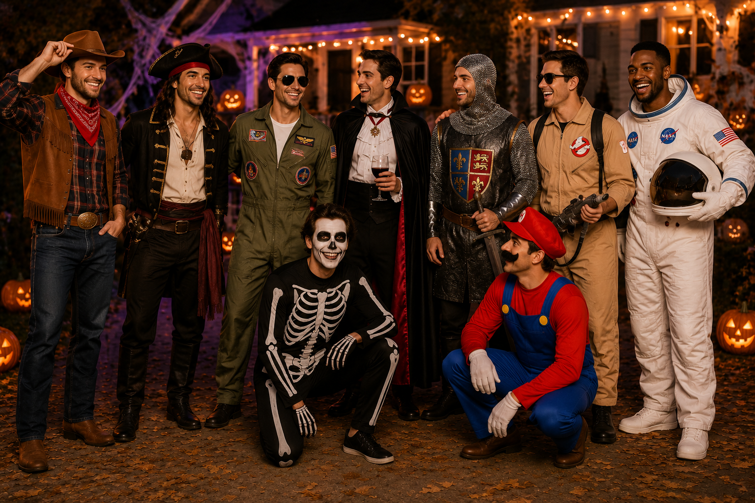 Group of men in Halloween costumes
