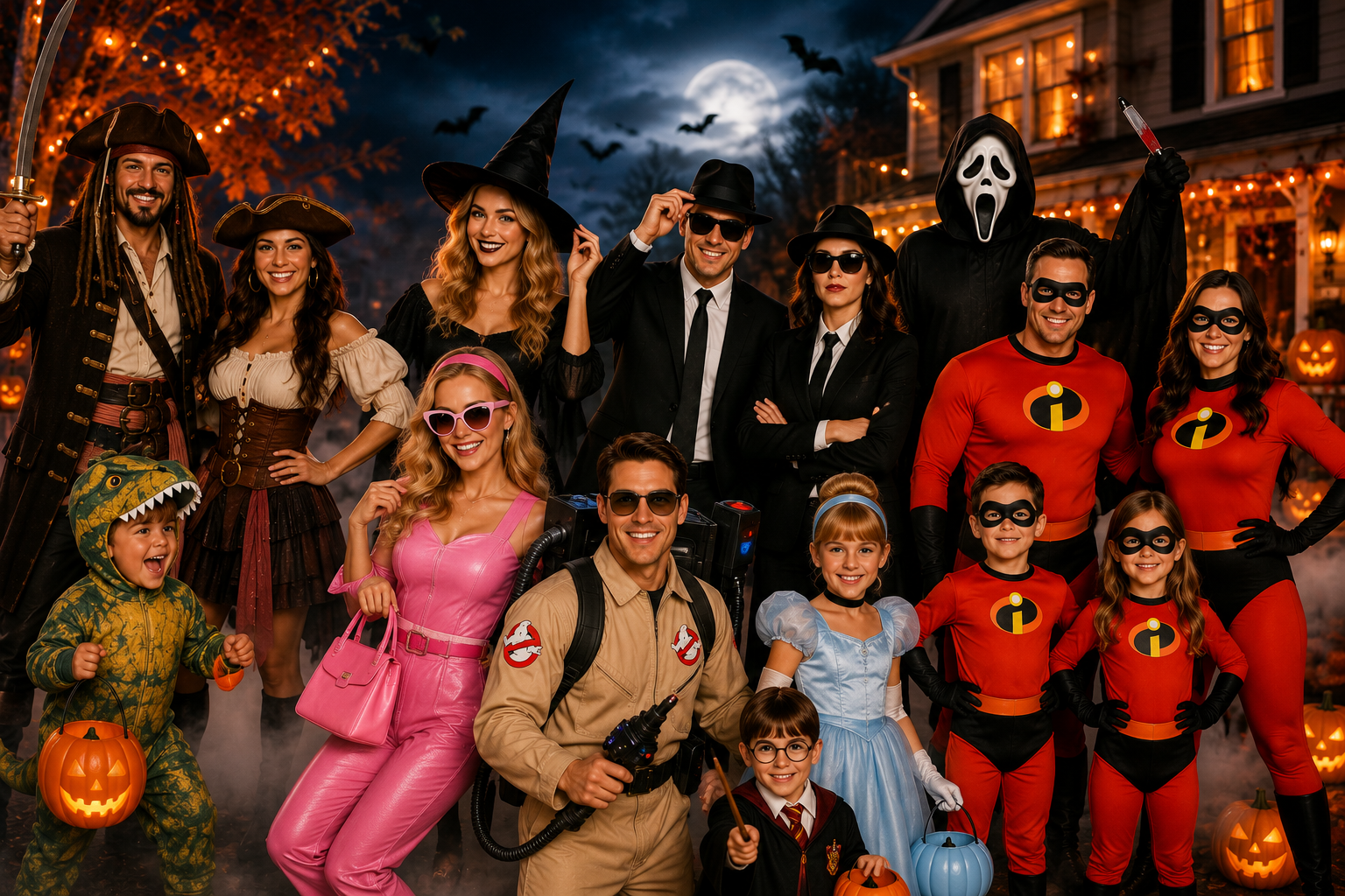 A collection of adult Halloween costumes displayed on mannequins